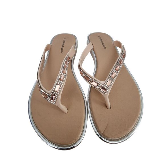 Streetwear Society Embellished Pink Thong Flat Sandals Women's Size 8.5 - Picture 2 of 9
